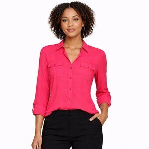 Express Pink Button-Down Blouse | Long Sleeve Office Top | Size S